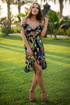 Tropical Strappy Frill Wrap Dress