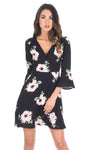 V Neck Floral Dress with Bell Sleeves