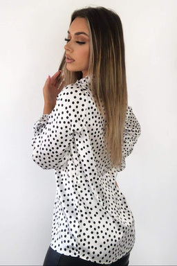 White Polka Dot Long Sleeve Top