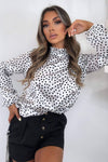 White Polka Dot Long Sleeve Top