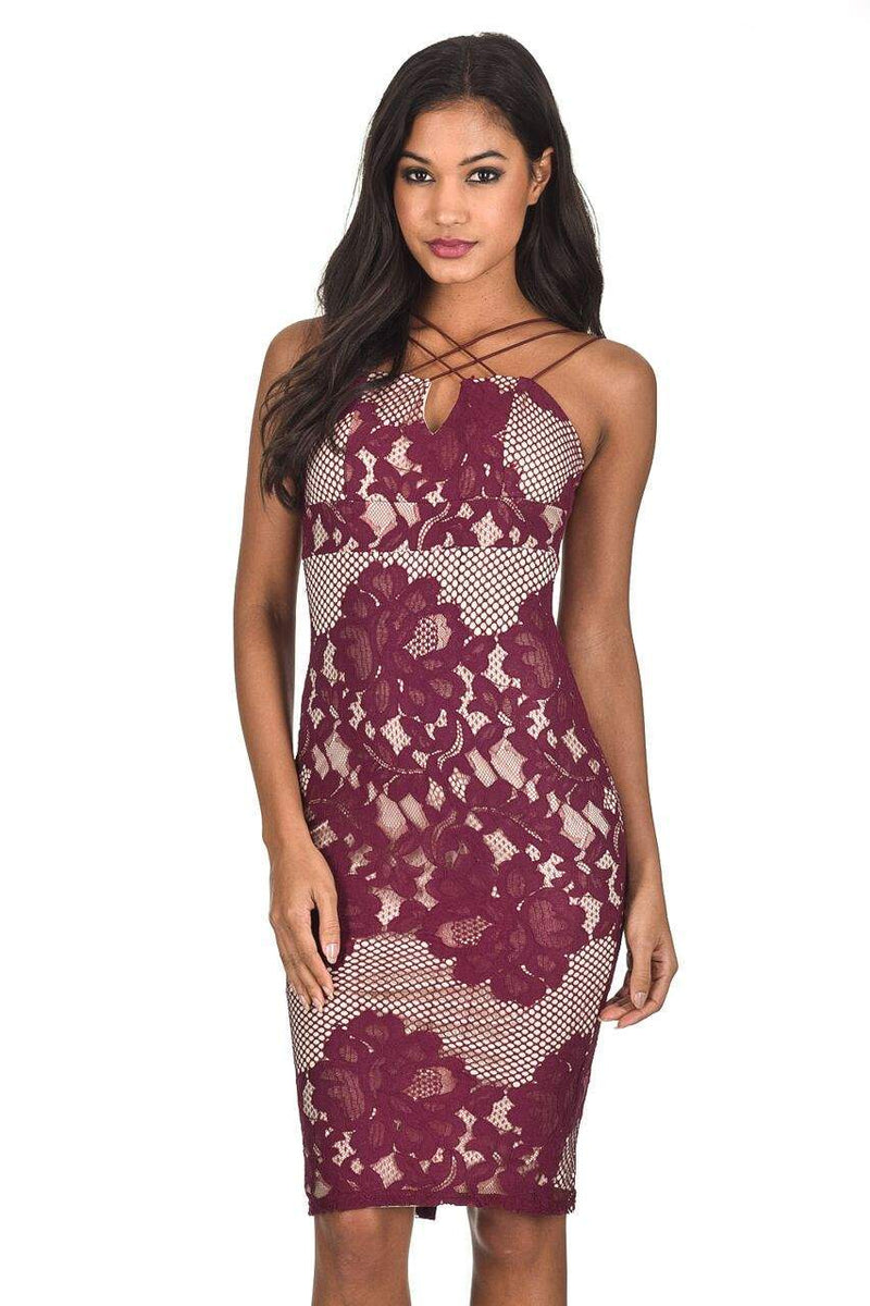 Wine Crochet Strappy Midi Dress