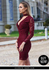 Wine Lace Choker Midi Dress