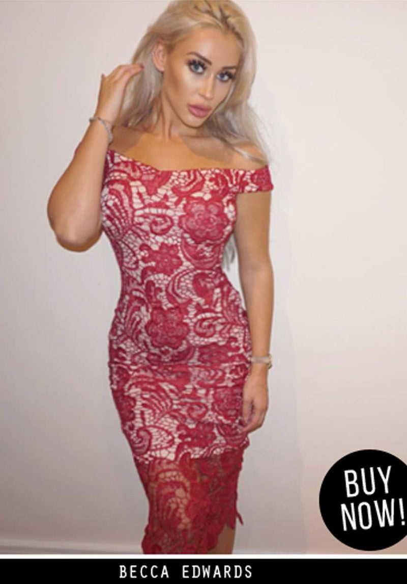 Wine Lace Midi Dress