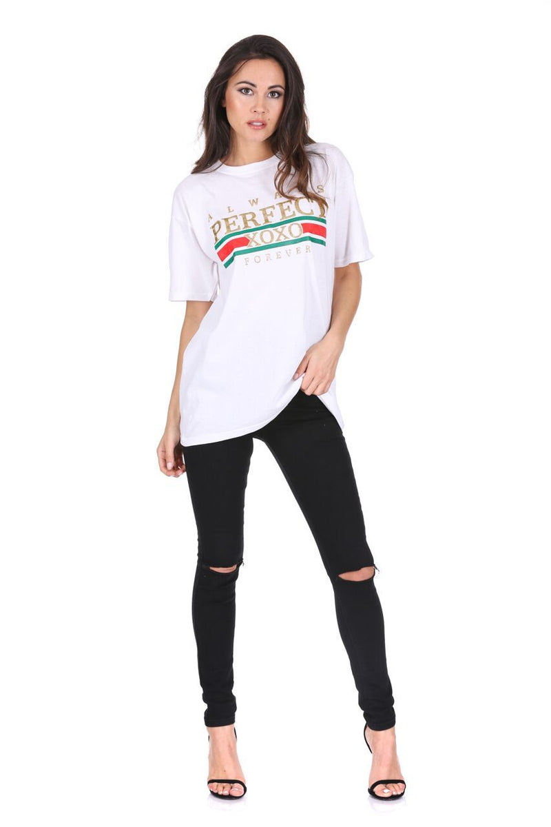 White Always Perfect Slogan T-Shirt