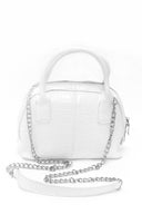 White Croc Mini Bag With Silver Chain Strap