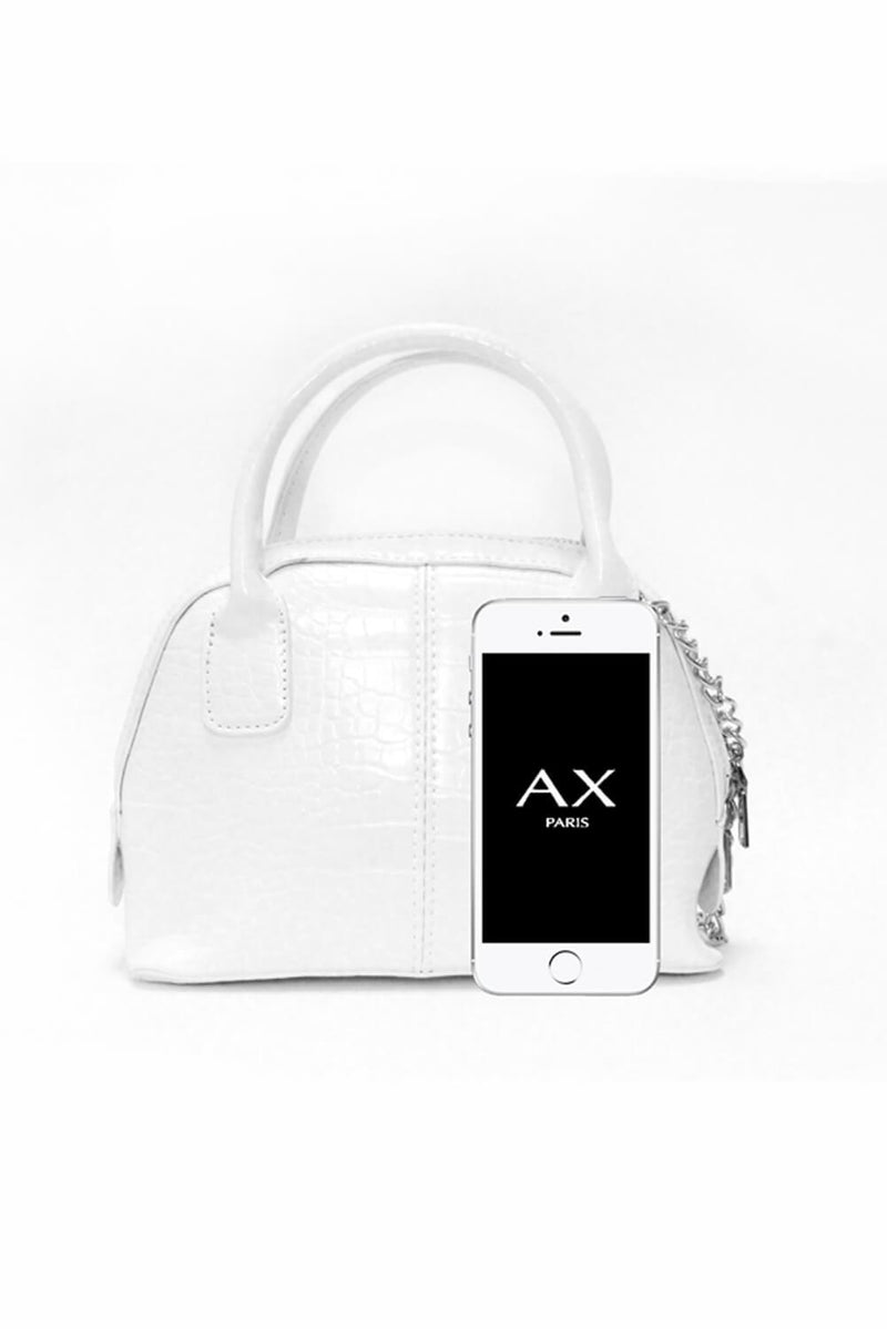 White Croc Mini Bag With Silver Chain Strap