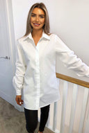 White Elasticated Sleeve Button up Dress