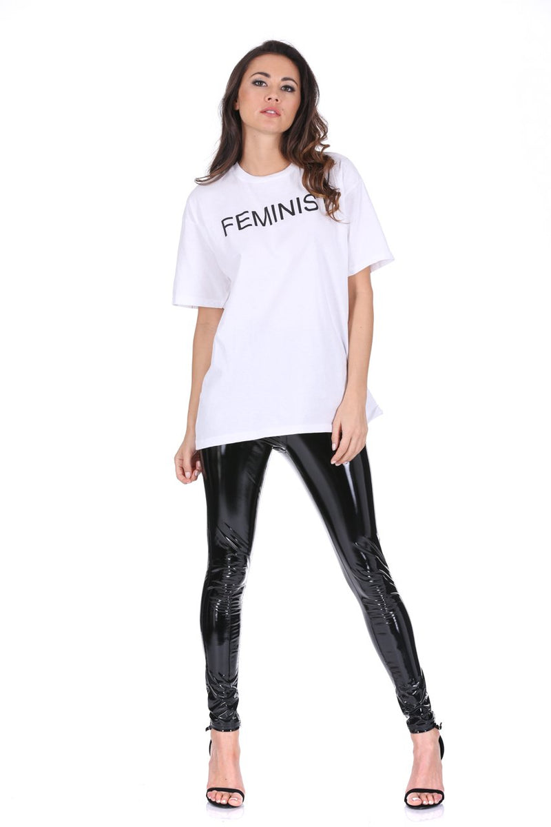 White Feminist Slogan T-Shirt