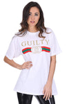 White Glitter Guilty Slogan Top