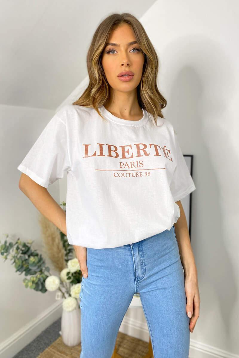 White Liberte Printed Oversized T-Shirt