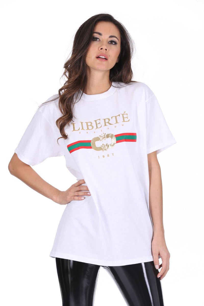 White Liberte Printed T-Shirt
