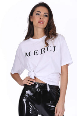 White Merci Slogan T-Shirt