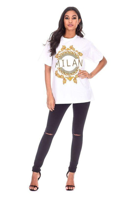 White Milan Slogan T-Shirt