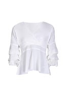 White Wrap Ruffle Sleeve Top