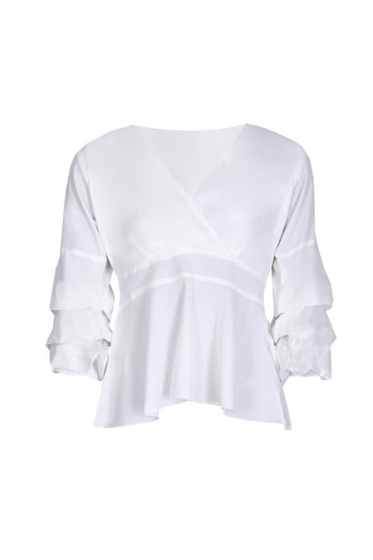 White Wrap Ruffle Sleeve Top