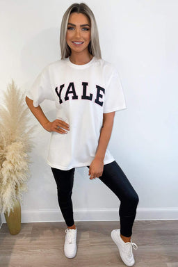 White YALE oversized Printed Tee
