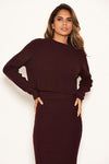 Wine Cropped Knitted Jumper