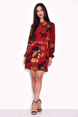 Wine Floral Crochet Waist Dress