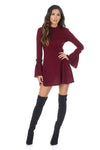 Wine High Neck Bell Sleeve Tunic