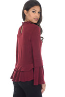 Wine High Neck Frill Top