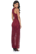 Wine Lace Maxi Dress With A Thigh High Split