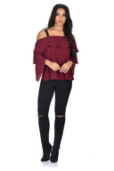 Wine Off The Shoulder Frill Top