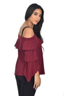 Wine Off The Shoulder Frill Top