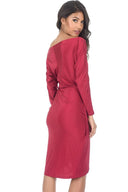 Wine Relaxed Shoulder Wrap Midi Dress