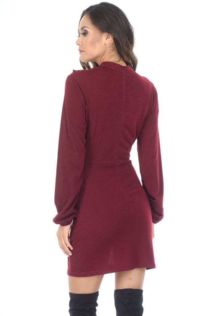 Wine Frill Front Dress