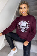 Wine Skull Print Sweatshirt