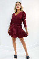 Wine Tiered Mini Dress