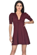 Wine Knitted Knot Front Dress