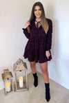 Wine Printed Ruched Sleeve Swing Dress