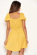 Yellow Milkmaid Neck Frill Dress