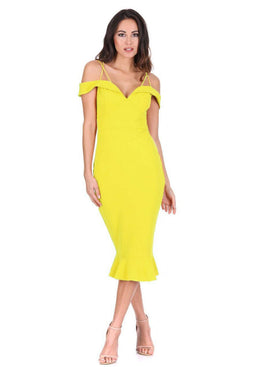 Yellow Off The Shoulder Strappy Fishtail Dress