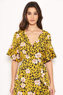 Yellow Animal Print Dress With Floral Detail