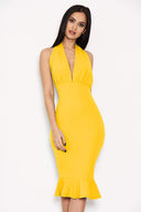 Yellow Backless Fishtail Midi Dress