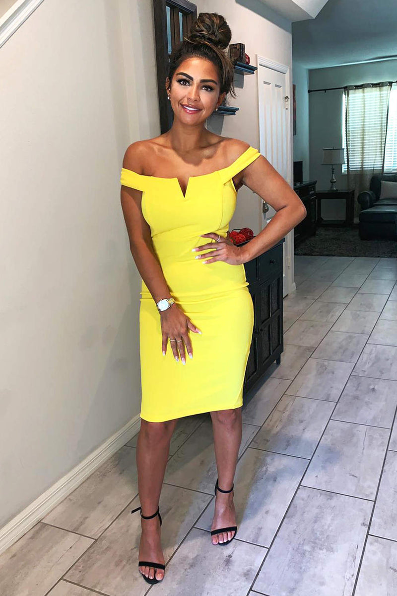 Yellow Bardot Bodycon Dress AX Paris US Yellow Bardot Bodycon Dress AX Paris US
