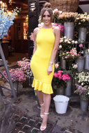 Yellow Bodycon Midi Dress With Frill Hem