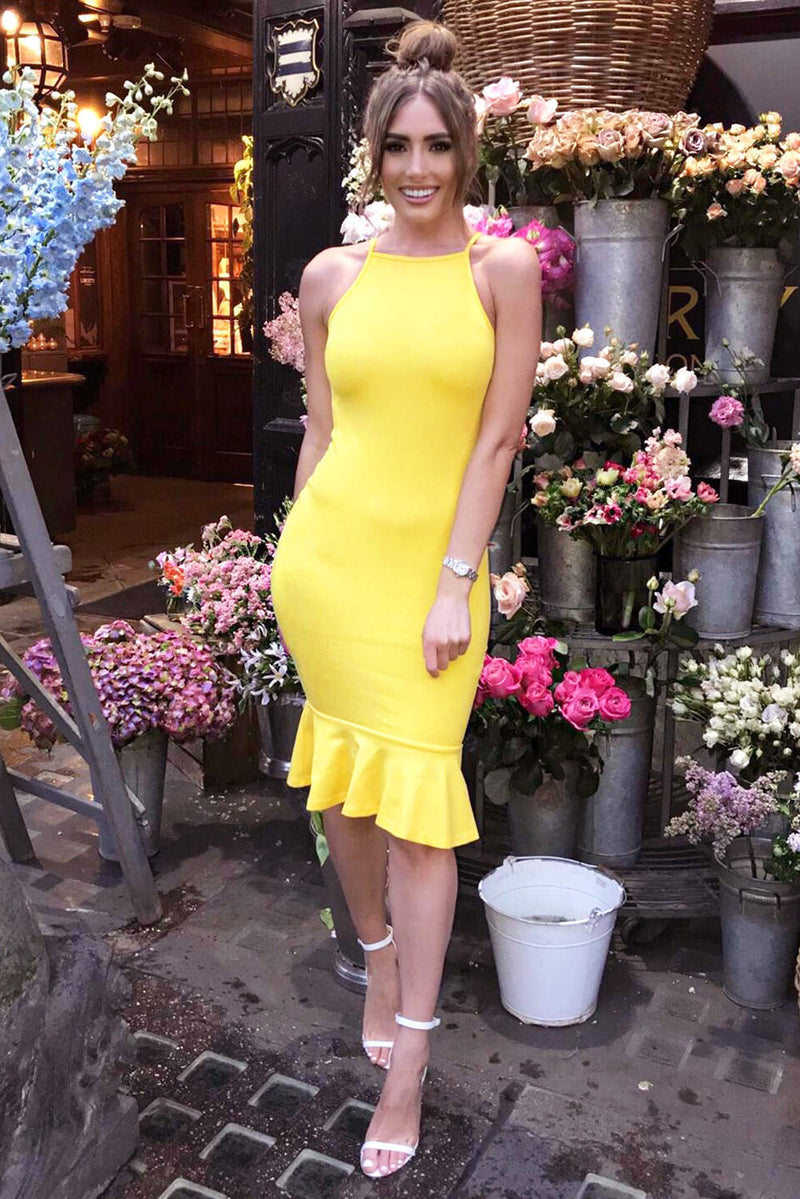 yellow bodycon dress midi Yellow Bodycon Dress - Bodycon Midi Dress - Sleeveless Bodycon