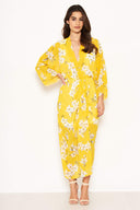 Yellow Floral Kimono Sleeve Maxi Dress