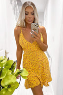 Yellow Floral Printed Frill Dress