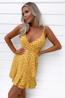 Yellow Floral Printed Frill Dress