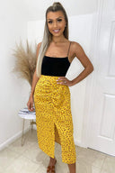 Yellow Floral Printed Split Leg Midi Skirt