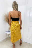 Yellow Floral Printed Split Leg Midi Skirt