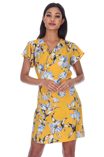 Yellow Floral Wrap Dress With Ruffled Sleeves – AX Paris US