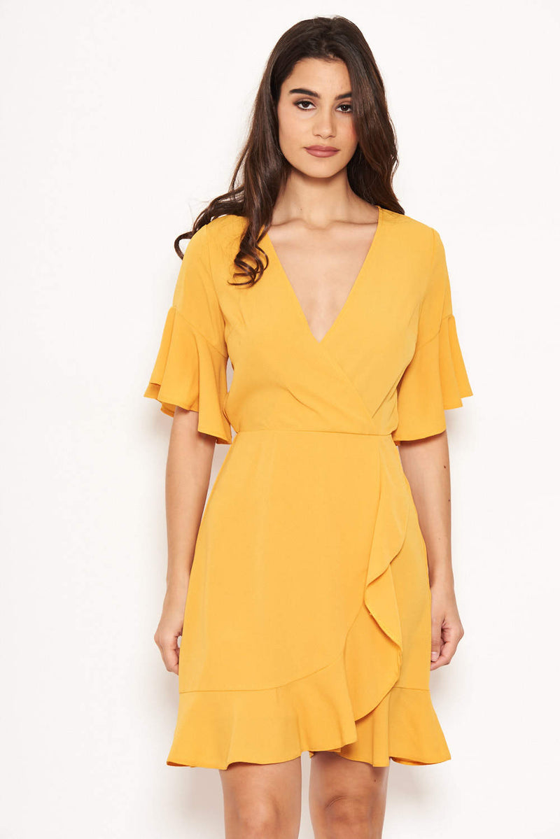 Yellow Frill Detail Wrap Dress