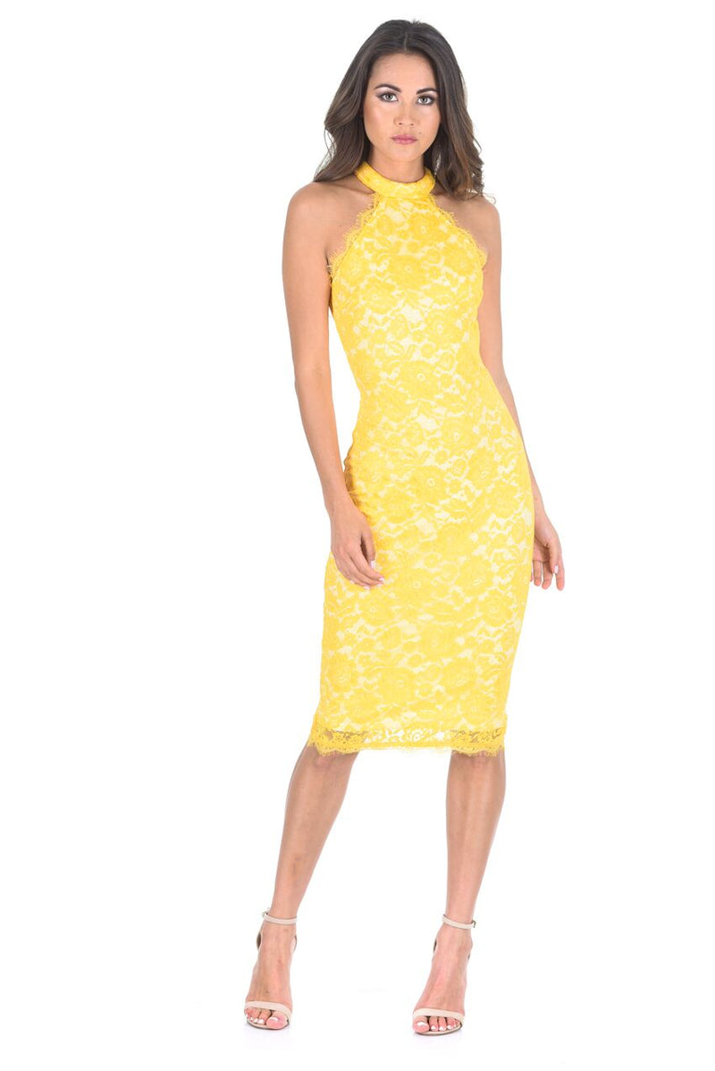 Yellow High Neck Lace Midi Dress – AX Paris US