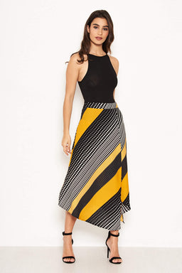 Yellow Multi Print Midi Skirt
