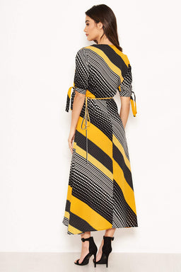 Yellow Multi Print Wrap Maxi Dress